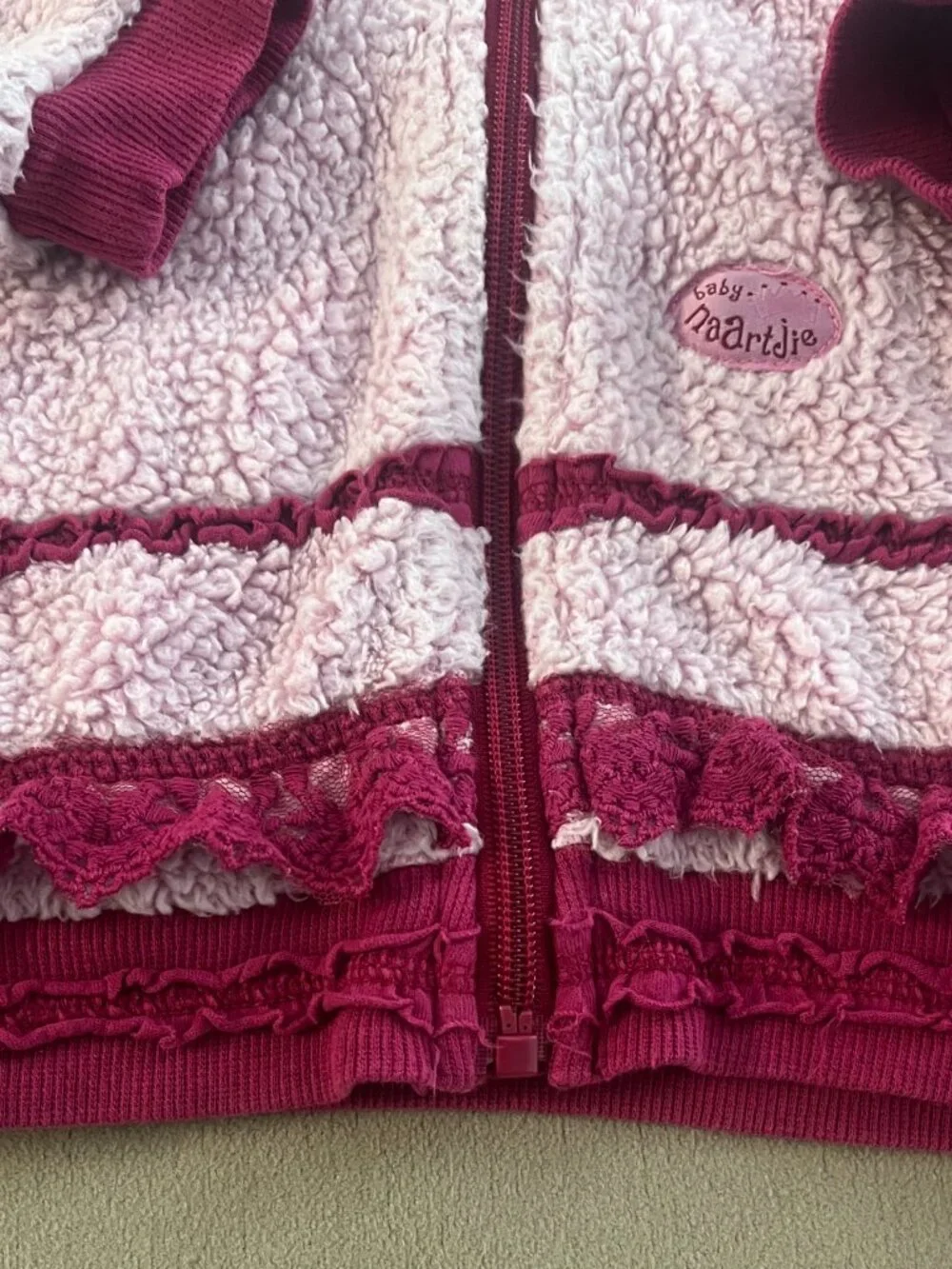 Naartjie Baby Pink & Red Hooded Fleece Jacket Long Sleeves Size 12 Month.